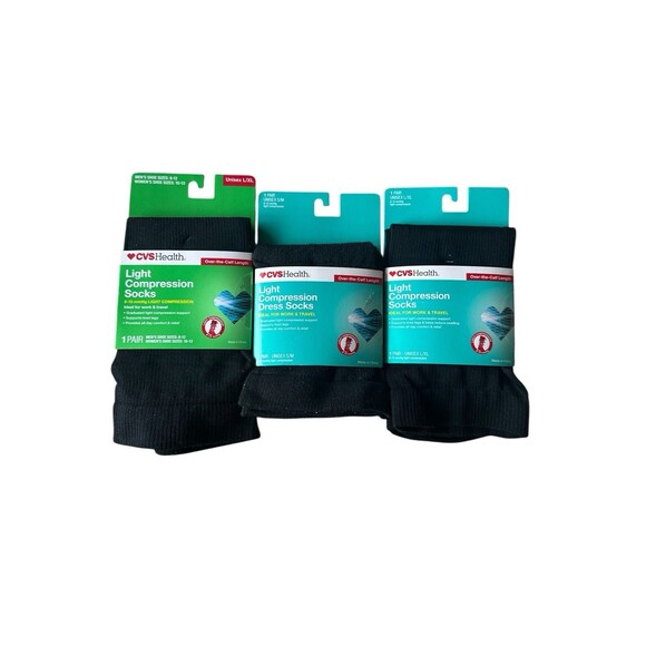 Lot 3 Packs CVS Health Light Compression Socks  Black S/M & L/XL 8-15mmHg NEW - Picture 1 of 3